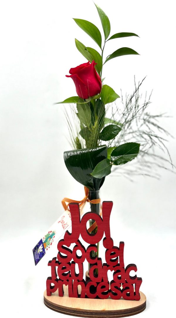 Base de madera " Jo sòc el teu drac, princesa" con Rosa natural. - Imagen 2