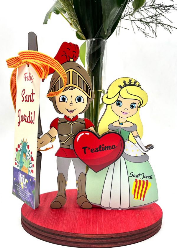 Base de madera con Sant Jordi y la princesa con Rosa natural - Imagen 4