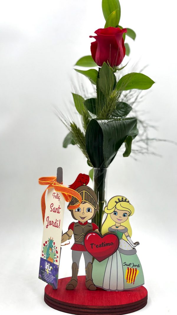 Base de madera con Sant Jordi y la princesa con Rosa natural - Imagen 5