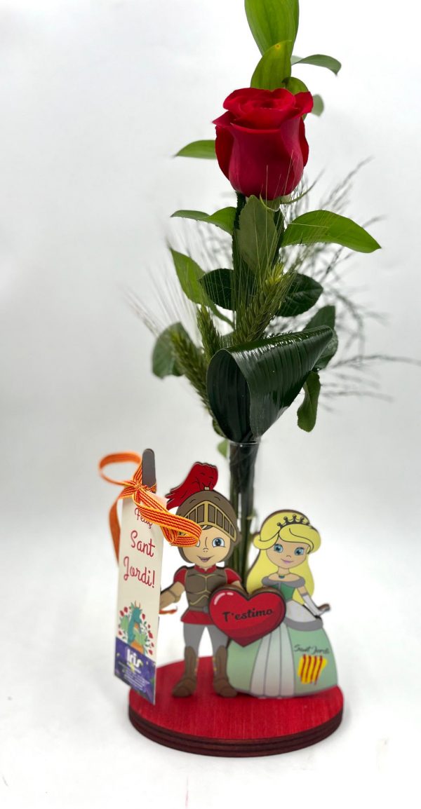 Base de madera con Sant Jordi y la princesa con Rosa natural - Imagen 2