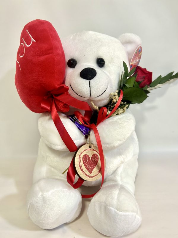 Oso de peluche con rosa roja liofilizada 30cm