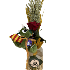 Rosa preservada con jarrón y dragón de peluche